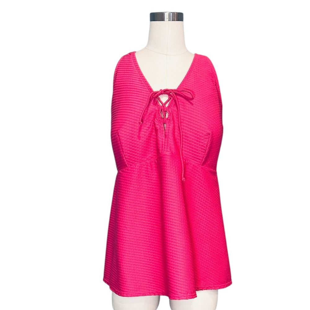 💚 Pink Sleeveless Lace-Up Top, Size 4X